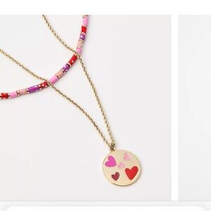 LOFT Gold Heart Pendant Necklace with Pink and Red Accents NWT
